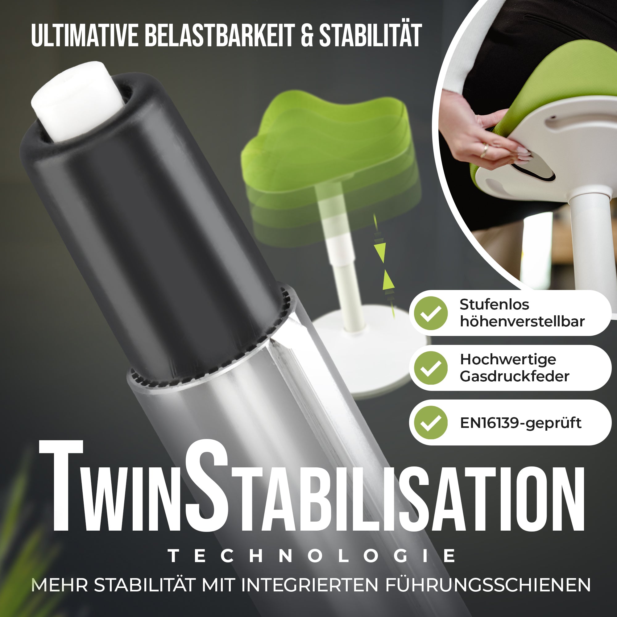 VINA Home SH-01S Bürohocker, Ergonomisch, (47 - 65cm) Höhenverstellbar, Rutschfest - Sitzhocker für Arbeit & Freizeit