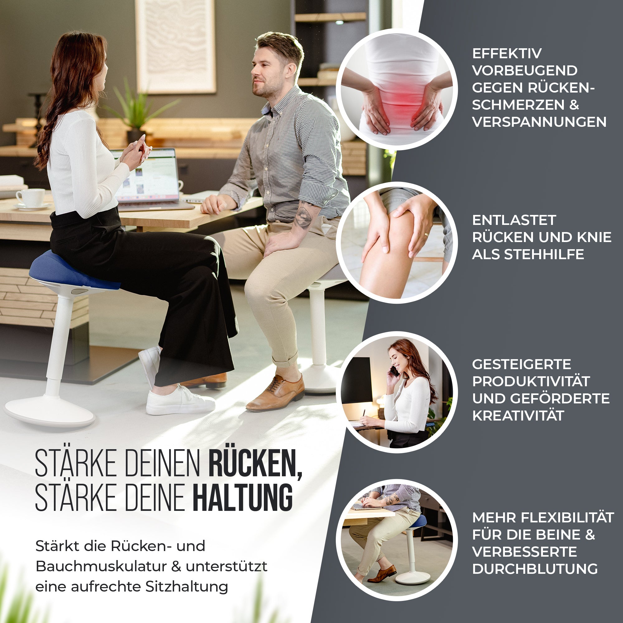VINA Home SH-01S Bürohocker, Ergonomisch, (47 - 65cm) Höhenverstellbar, Rutschfest - Sitzhocker für Arbeit & Freizeit