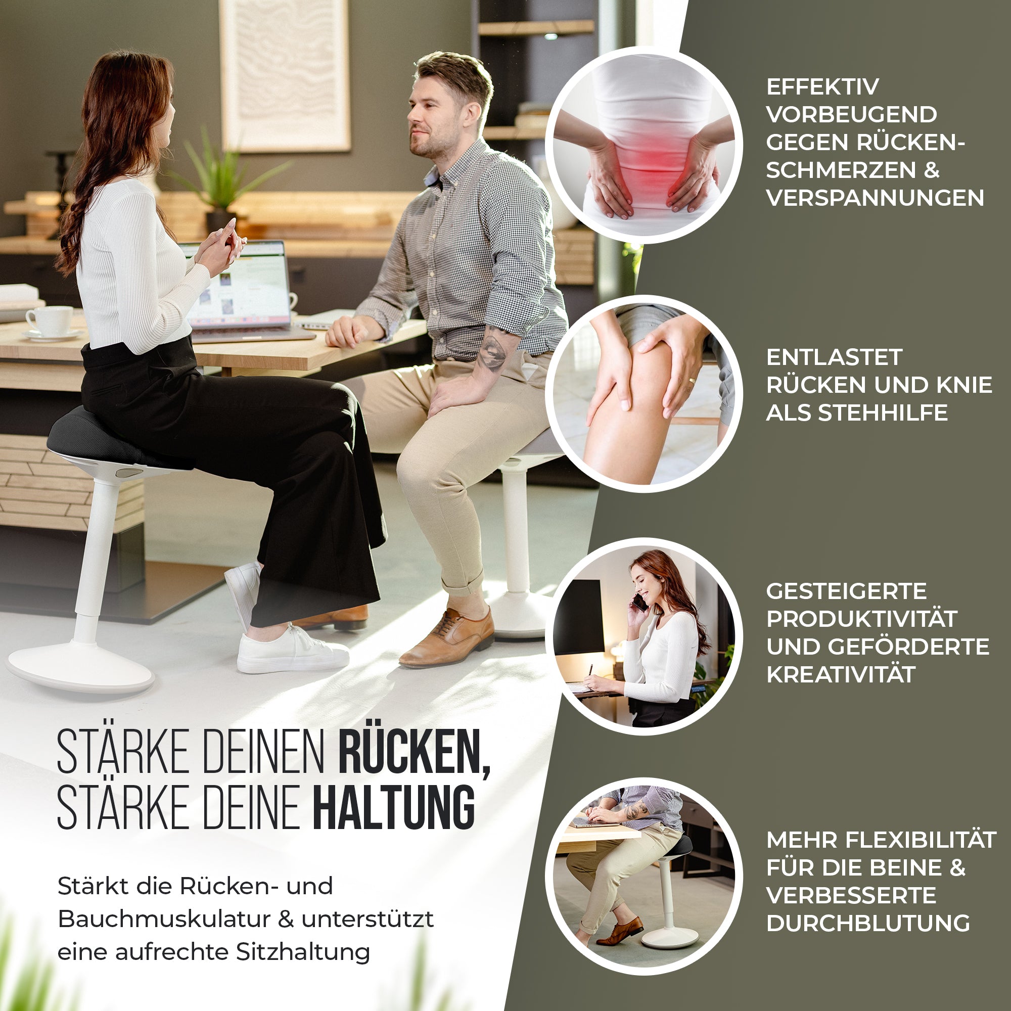 VINA Home SH-01S Bürohocker, Ergonomisch, (47 - 65cm) Höhenverstellbar, Rutschfest - Sitzhocker für Arbeit & Freizeit